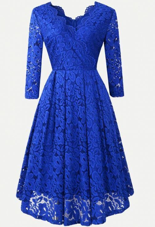 Homecoming Dresses Royal Blue Lace Kimberly 3/4 Sleeve Short CD5789