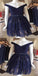 Lace Homecoming Dresses Giada 2024 A-Line Dark Navy Off Shoulder Short CD591