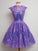 Glamorous A-Line Jewel Cap Sleeves Homecoming Dresses Jaelyn Grape Tulle With Appliques CD6148