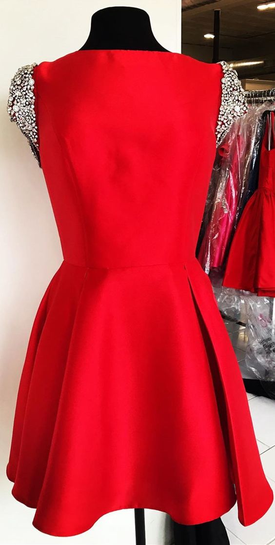 Cute Red With Cap Sleeves Homecoming Dresses Kaylen Short CD6389