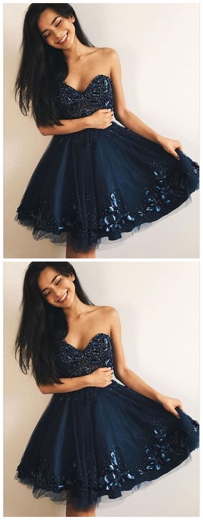 Nita Homecoming Dresses A-Line Sweetheart Navy Blue Tulle CD655