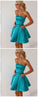 A-Line Strapless Blue Una Satin Homecoming Dresses With Pockets CD659