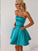 A-Line Strapless Blue Una Satin Homecoming Dresses With Pockets CD659