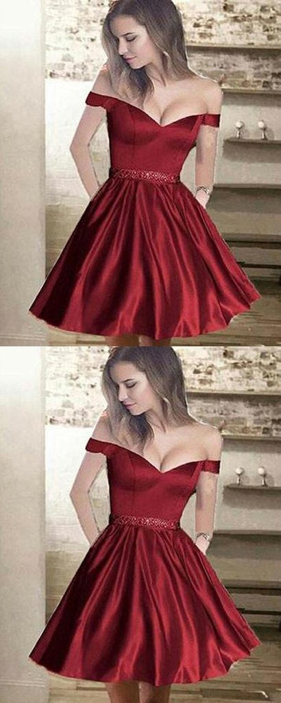 A-Line Off Gabrielle Homecoming Dresses Shoulder Burgundy With Beading CD668