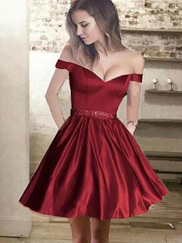 A-Line Off Gabrielle Homecoming Dresses Shoulder Burgundy With Beading CD668