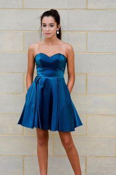 Daisy Satin Homecoming Dresses Sweetheart A-Line Teal CD6822