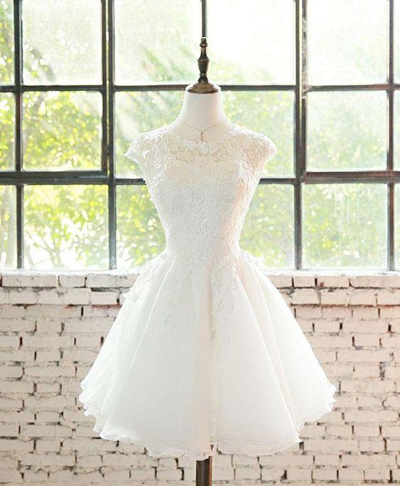 White Lace Homecoming Dresses Tatum Tulle Short Party Dress CD7135