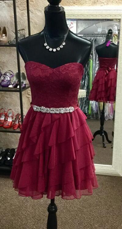 Homecoming Dresses Lace Brynlee Strapless Short Burgundy CD7171
