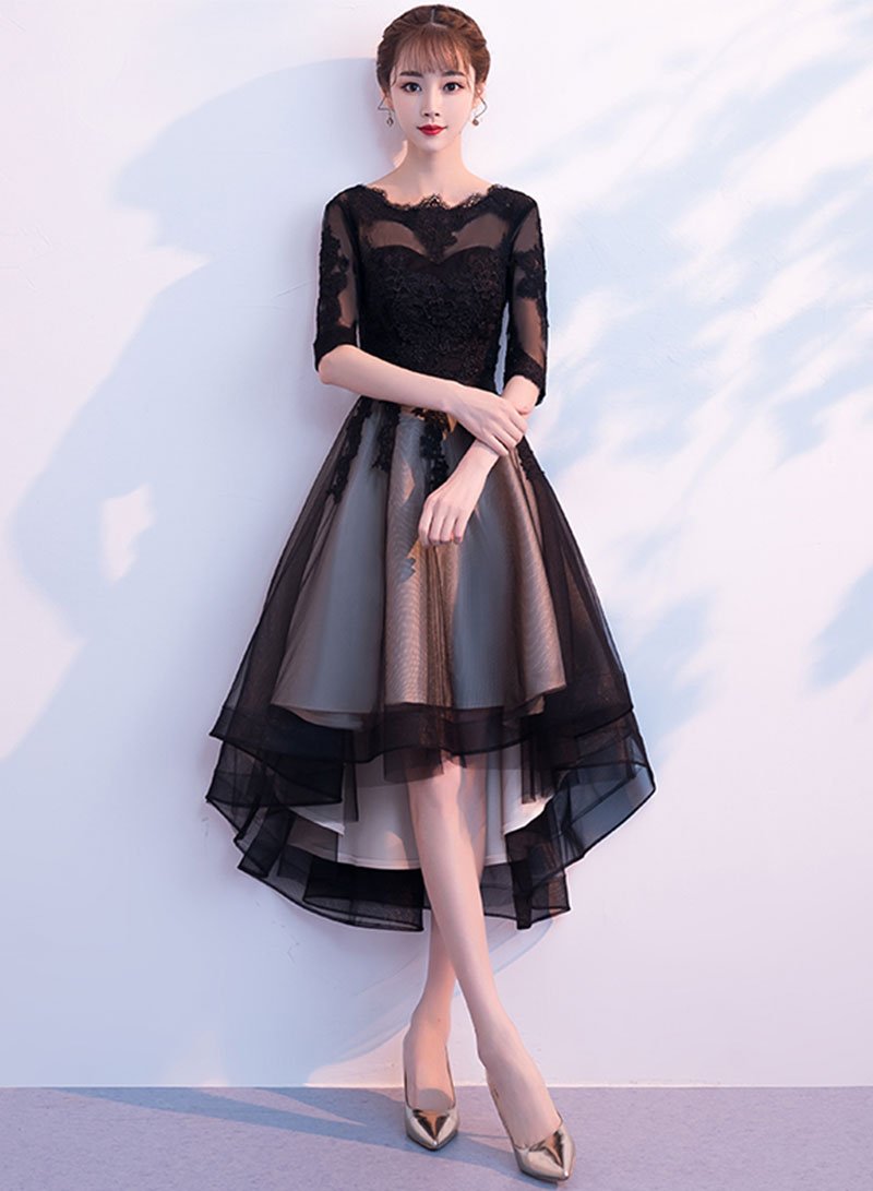 Black Tulle Mercedes Homecoming Dresses Lace Short Dress CD728