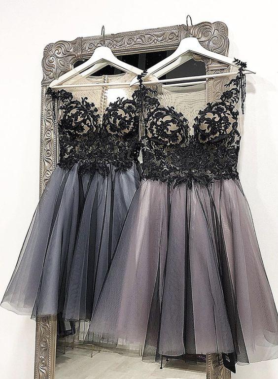 Black Maribel Lace Homecoming Dresses Tulle Short Hoco Dress CD7775