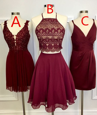 Two Piece Square Knee-Length Amya Lace Homecoming Dresses Burgundy With CD804