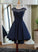 Kaley Homecoming Dresses Satin Navy Blue High Low CD8103