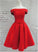Beautiful Red Short Party Dress Red Satin Homecoming Dresses Jocelyn Off Shoulder CD8386