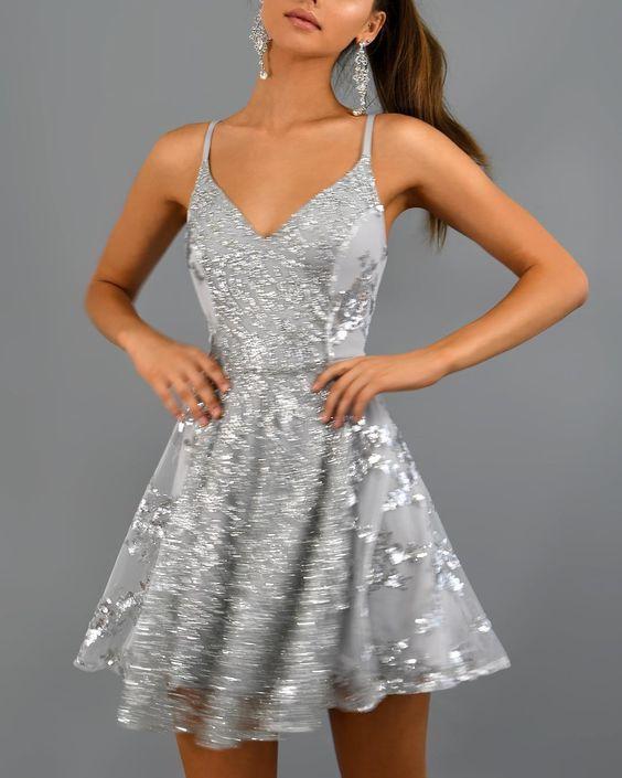 Isabel Homecoming Dresses Sparkly Short Silver Sequins .Spaghetti Straps Mini Party Dresses CD8492