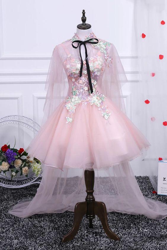 Cute Tulle Off The Shoulder With Pink Moira A Line Homecoming Dresses Flowers CD8500