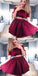 A-Line Clarissa Homecoming Dresses Off The Shoulder Short Sleeves Burgundy Short CD855