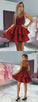 Sexy Beautiful A-Line V-Neck Jimena Homecoming Dresses Satin Red With Appliques Beading CD88