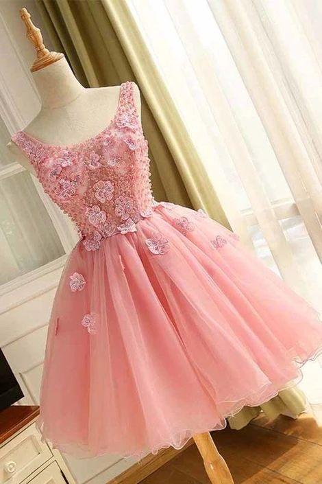 A Line Homecoming Dresses Heidi Scoop Tulle With Applique CD8880