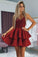 Sexy Beautiful A-Line V-Neck Jimena Homecoming Dresses Satin Red With Appliques Beading CD88
