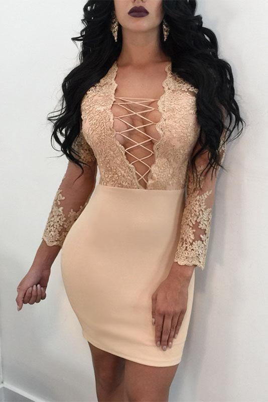 Homecoming Dresses Lace Brooke Up Hollow Out Transparent Embroidery Short Bodycon CD893