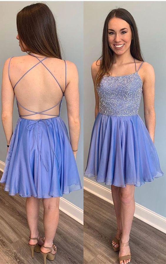 Sparkle Beading Blue Short Homecoming Dresses Alessandra CD9040