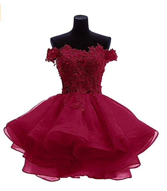 Sexy Off Shoulder Burgundy Puffy Short Addyson Homecoming Dresses CD9066