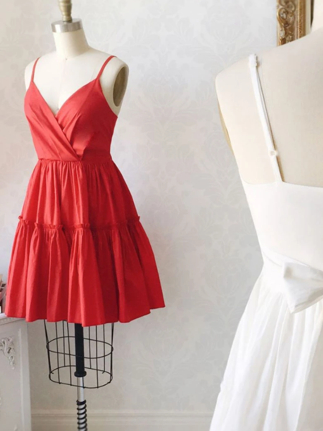 Simple Red Short Homecoming Dresses Cocktail Alyvia Satin Dress Red Dress CD9104