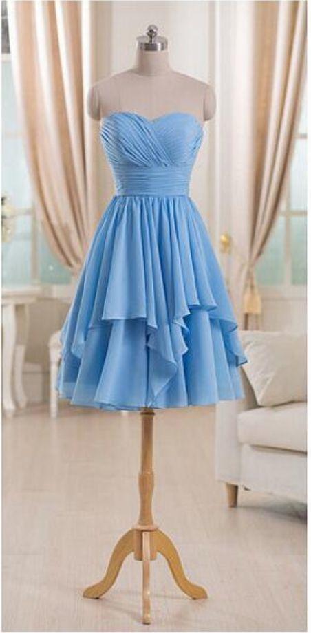 Short Blue Linda Chiffon Homecoming Dresses Sweethearts Low-Party CD9315