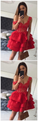 Red V-Neck Straps Short Lace Homecoming Dresses Louise CD960
