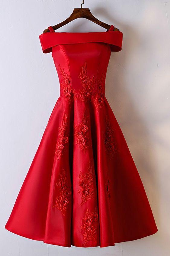 Gorgeous Red Lace Homecoming Dresses A Line Desiree Off Shoulder Party Dress With Ruffles CD9677