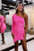 Cute Bodycon One Shoulder Hot Pink Sequins Short Homecoming Dresses