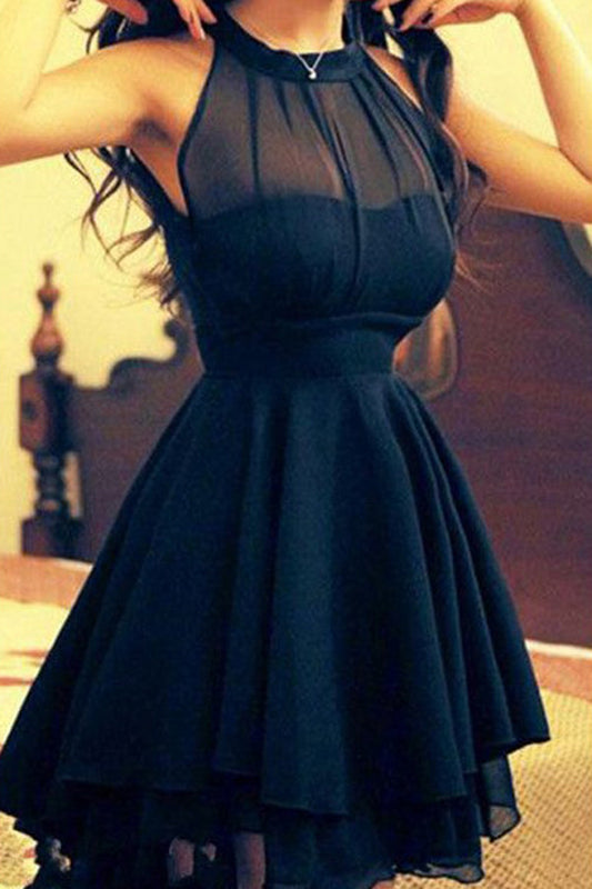 Sexy Black A-Line Chiffon Jewel Sleeveless Short/Mini Homecoming Dresses