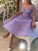 A-Line V-Neck Mila Homecoming Dresses Cut Short With Applique Organza Lilac
