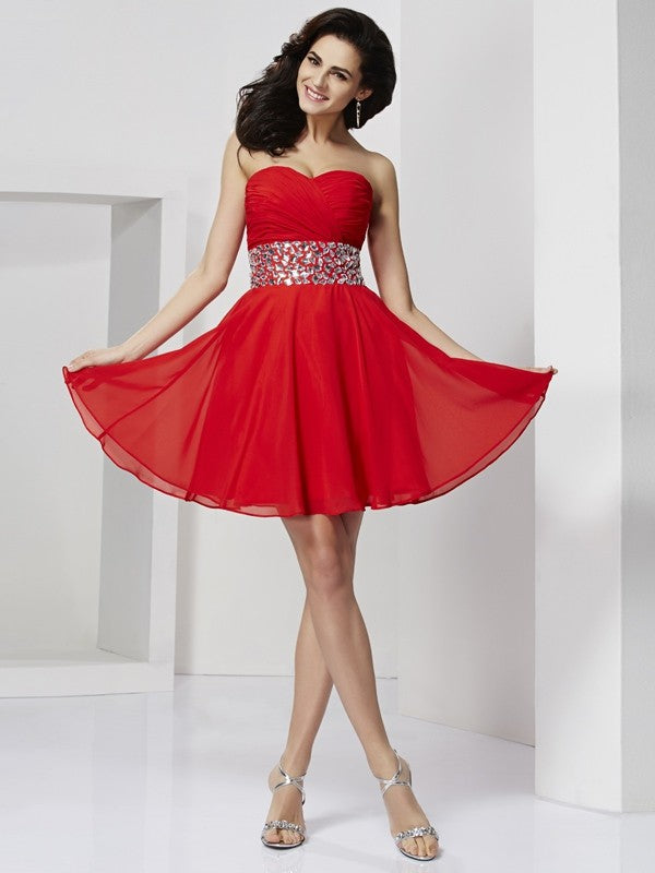 Homecoming Dresses Chiffon Madilyn A-Line/Princess Sweetheart Sleeveless Rhinestone Short