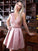 Briana Satin Homecoming Dresses A-Line/Princess V-Neck Sleeveless Applique Short/Mini Dresses