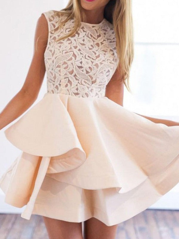 Homecoming Dresses Katie Satin A-Line/Princess Scoop Applique Sleeveless Short/Mini Dresses