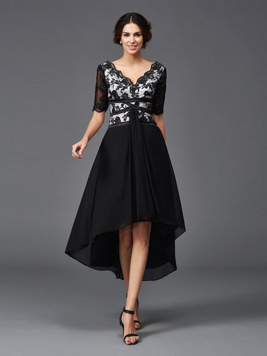 Lace Alexa Homecoming Dresses Chiffon A-Line/Princess V-Neck 1/2 Sleeves High Low Dresses