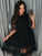 A-Line/Princess Scoop 1/2 Sleeves Short/Mini Lace Crystal Homecoming Dresses