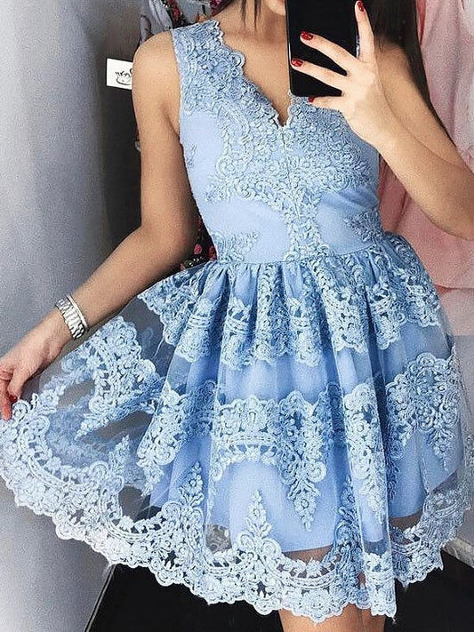 A-Line/Princess Homecoming Dresses Clara Lace V-Neck Sleeveless Short/Mini Dresses