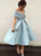 A-Line/Princess Katherine Homecoming Dresses Satin Sleeveless Off-The-Shoulder Ruffles Tea-Length Dresses