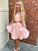 A-Line/Princess Long Kali Lace Homecoming Dresses Satin Sleeves Sheer Neck Short/Mini Two Piece Dresses