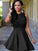 A-Line Jewel Cut Short Homecoming Dresses Satin Lace Charlize With Black