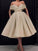 Ball Gown Ruffles Evangeline Satin Homecoming Dresses Off-The-Shoulder Sleeveless Knee-Length