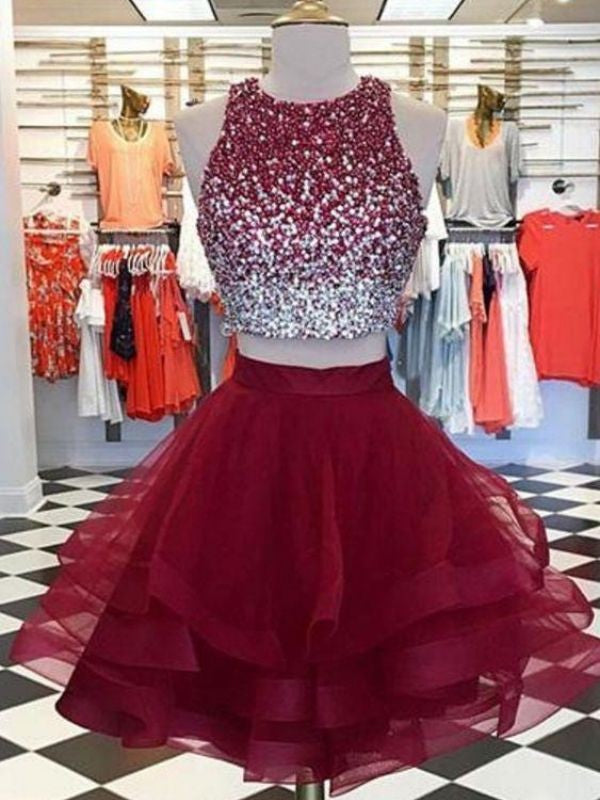 A-Line/Princess Scoop Sleeveless Organza Aliyah Homecoming Dresses Beading Short/Mini