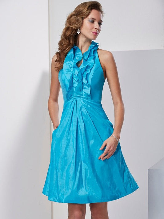 A-Line/Princess Halter Homecoming Dresses Gwen Sleeveless Ruffles Short Taffeta