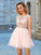 A-Line/Princess Scoop Net Short Sleeves Beading Short/Mini Homecoming Dresses Lucile Dresses