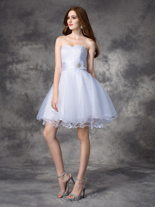 A-Line/Princess Sweetheart Ruffles Sleeveless Danika Homecoming Dresses Short Organza Dresses