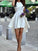 A-Line Satin Homecoming Dresses Alina Jewel Cut Short With Ruffles White