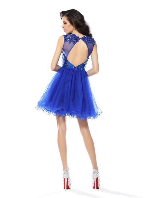 A-Line/Princess Scoop Paillette Homecoming Dresses Cocktail Olympia Sleeveless Short Net Dresses