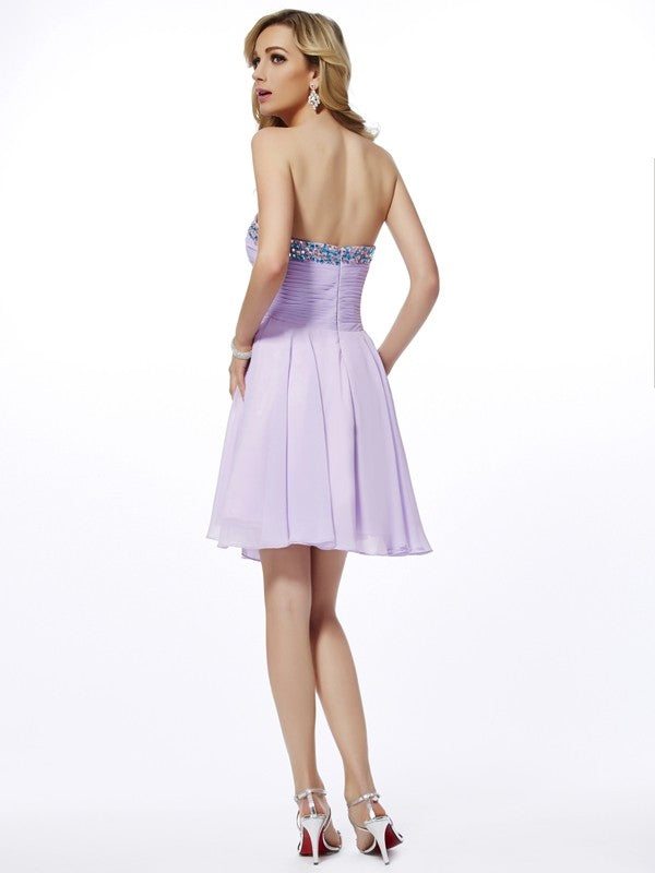 A-Line/Princess Homecoming Dresses Melissa Chiffon Sweetheart Sleeveless Beading Short